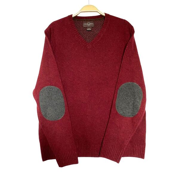 Black Brown 1826 Other - Black Brown 1826 Wool Blend Elbow Patch V-neck Sweater Men Size L Burgundy Gray